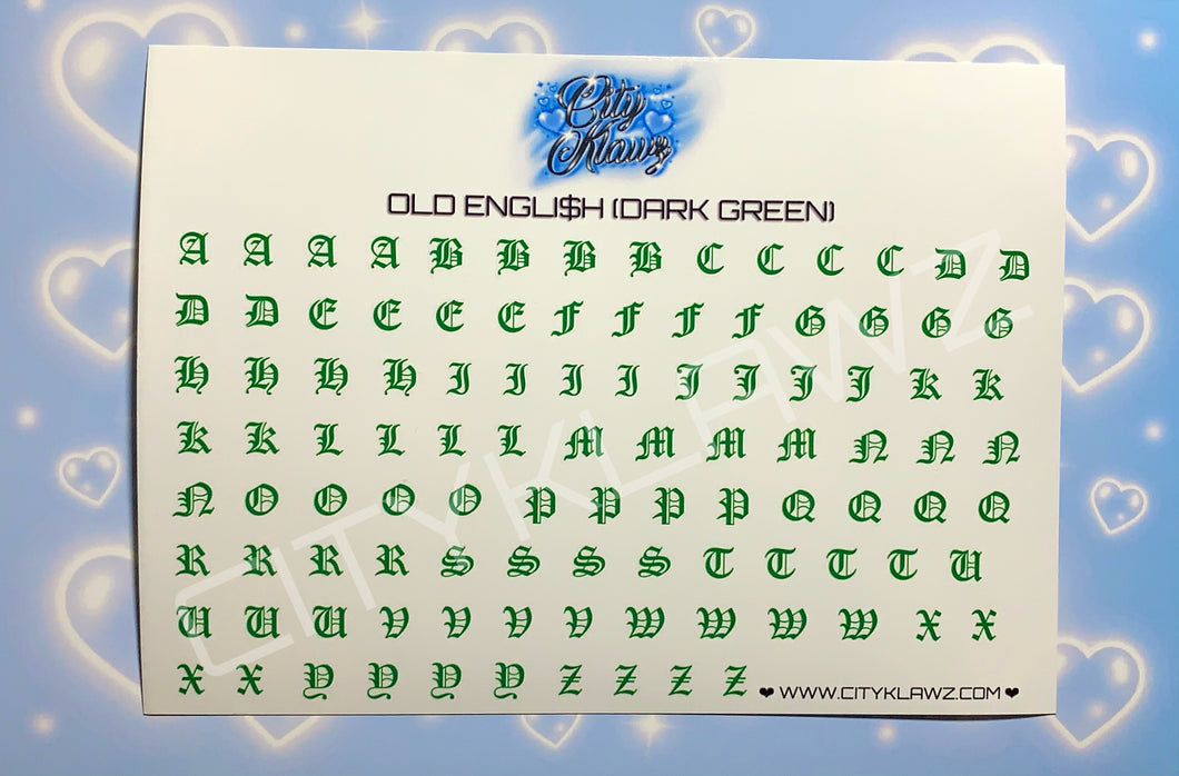 DECAL$ - OLD ENGLI$H (DARK GREEN)