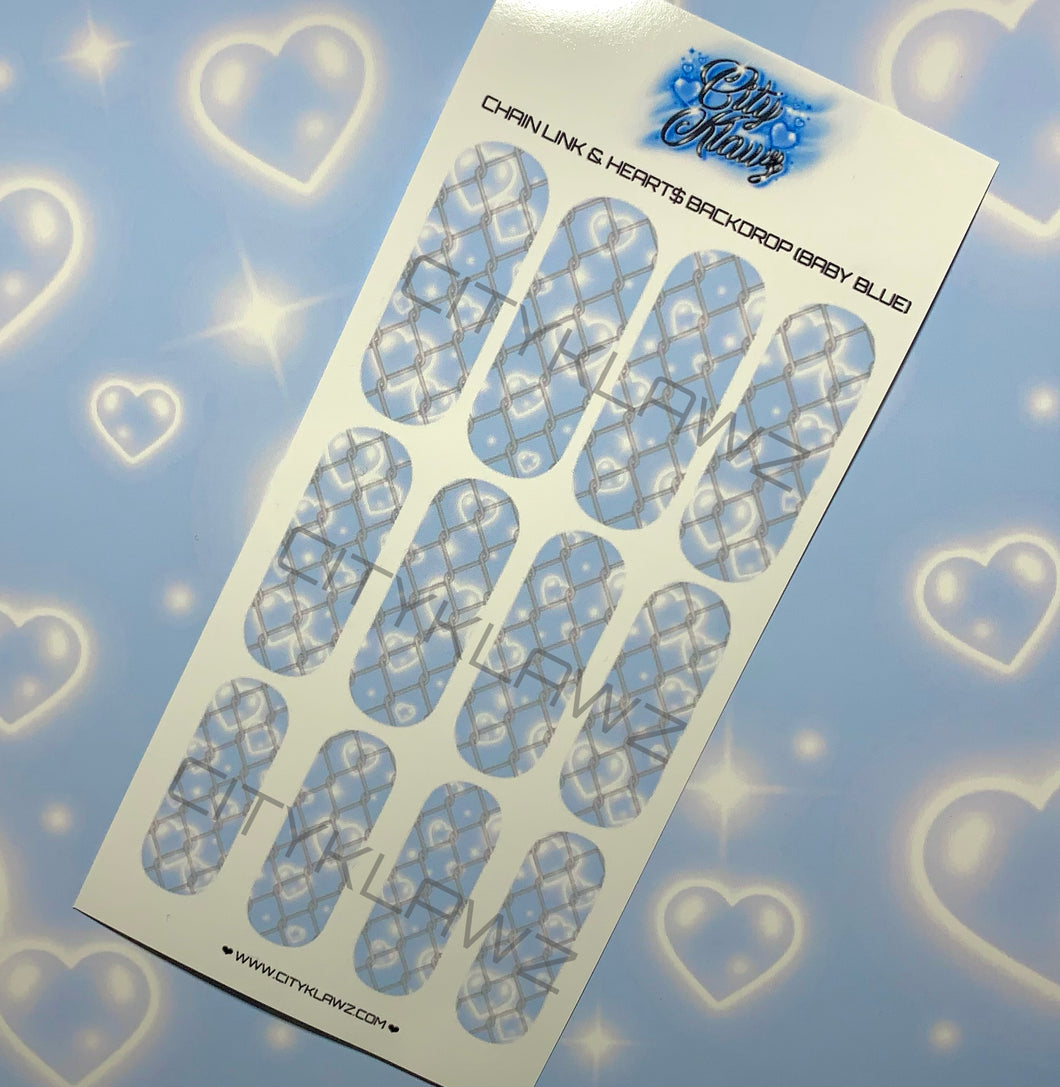 DECAL$ - CHAIN LINK & HEART$ BACKDROP (BABY BLUE)