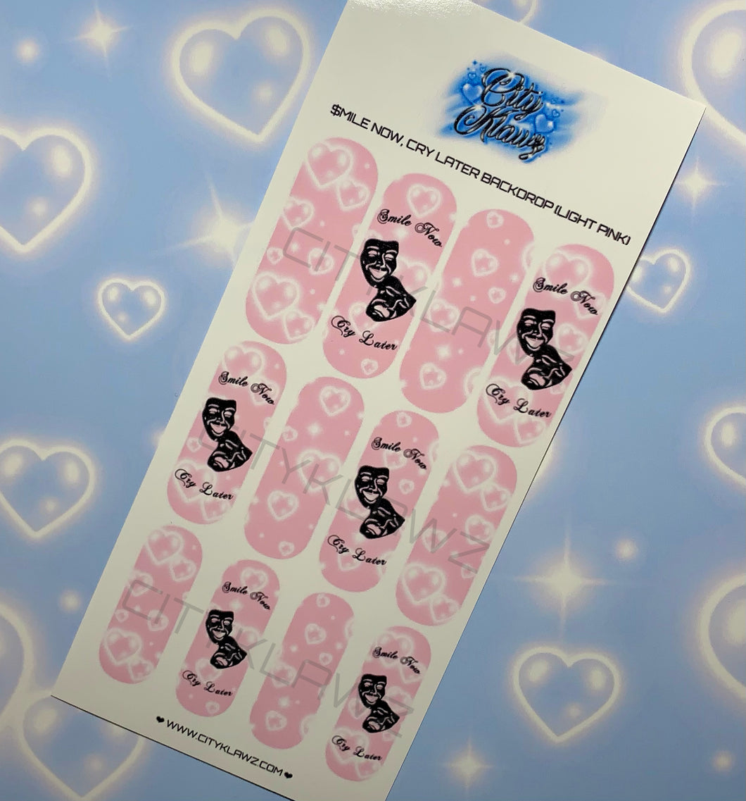LIGHT PINK SMILE NOW, CRY LATER AIRBRUSH WATERSLIDE NAIL DECALS